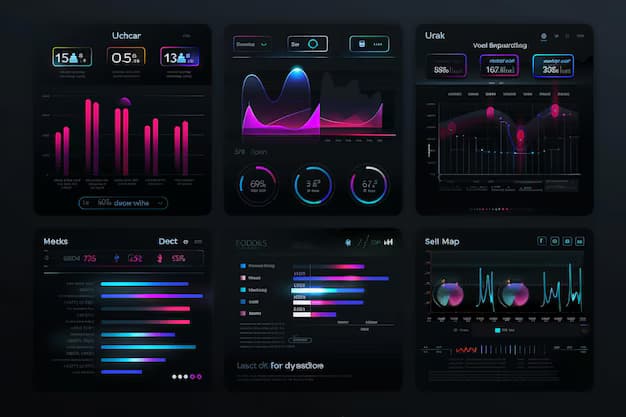 Glowing cards and charts arranged like a portal UI.